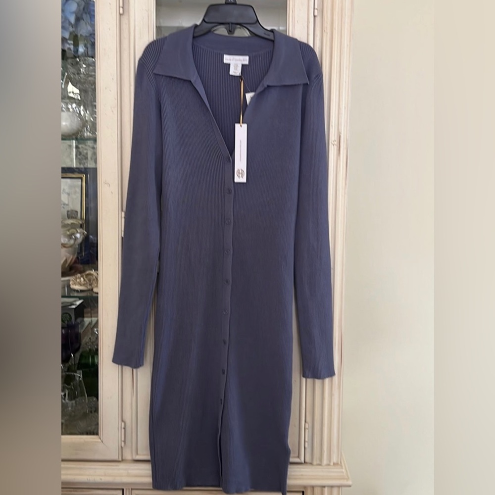 New House of Harlow 1960 Retails $198 slate blue grey size M midi knit dress